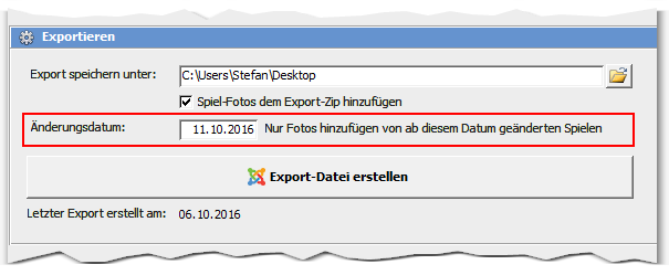 Internetexport Spielfotodatum